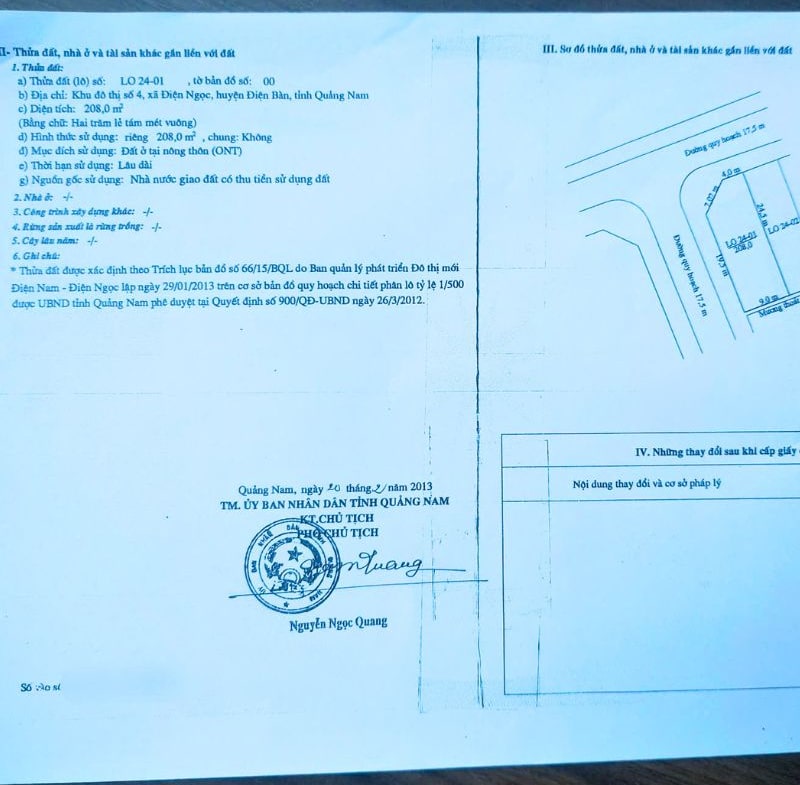 Lô góc khu đô thị số 4 Điện Ngọc Lo24-01 sổ đỏ